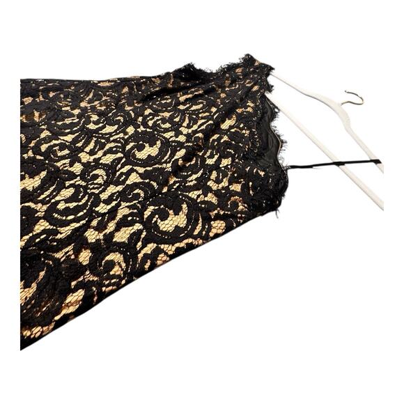 Tadashi shoji Black Nude Lace Dress Women’s 10 Floor Length Slit Special Goth - Picture 13 of 14